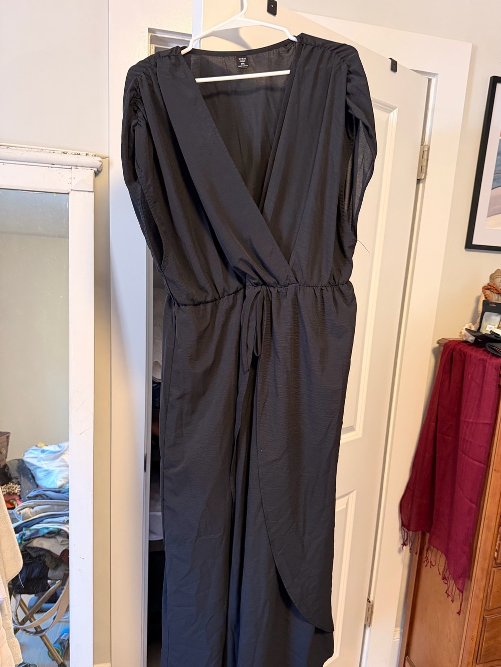 SHEIN Black One-Shoulder Wrap Jumpsuit